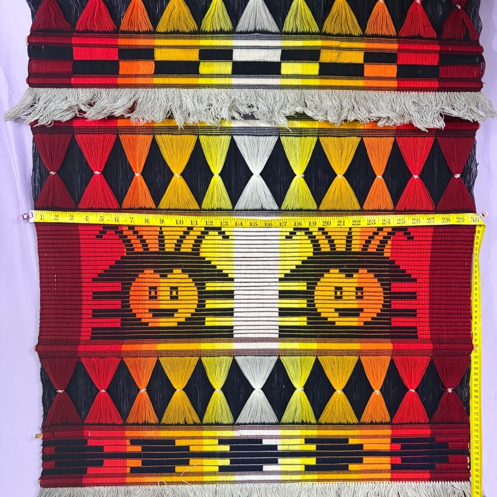Vintage Venezuelan Handwoven Wall Hanging Tapestry Folk Art Sun Face 30x53
